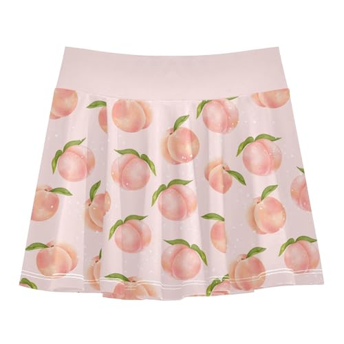 Girls Skorts High Waist Athletic Skirts with Shorts Peach Stretchy Teens Performance Tennis