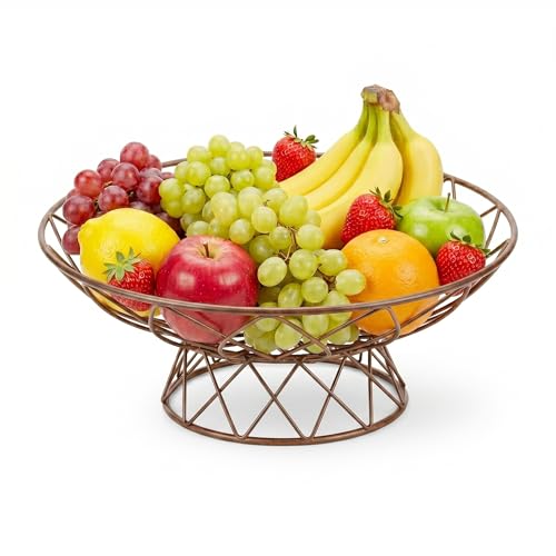 AIYICIII Modern Metal Fruit Basket, 12" Wire Footed Bowl for Kitchen(Brown)