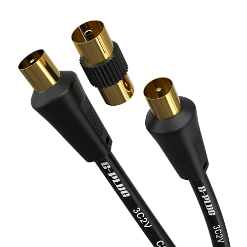 G-PLUG 0.5m Cavo Antenna TV Coassiale Dritto con Adattatore Femmina-Femmina – IEC RF Maschio-Maschio – Connettori Placcati Oro – Per TV/Decoder, DVB-T/T2, Radio FM/DAB