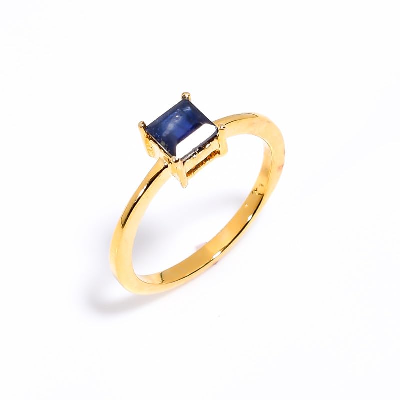 Bague argent 925 femme saphir bleu, alliance solitaire ethnique carrée