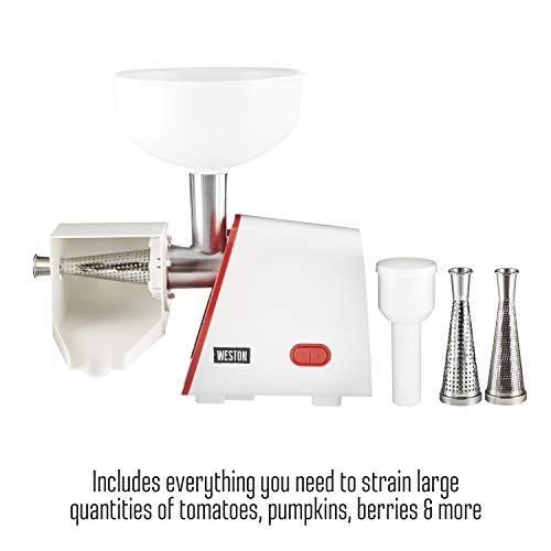 Weston Deluxe Electric Tomato Strainer, Food Mill, Sauce Maker For Salsa, Fruits, Apples, Berries, 4 Quart (82-0250-W), White #TOP1