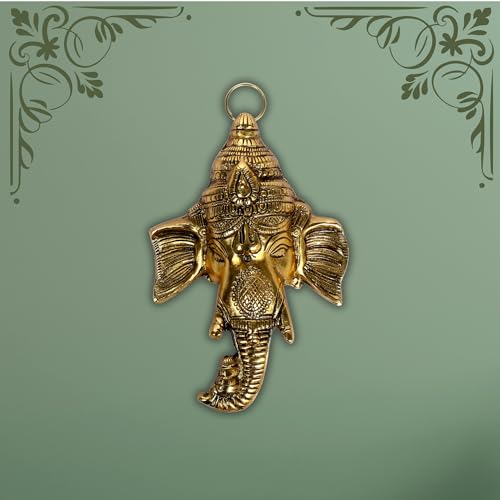 Charmy Crafts Metal Golden Lord Ganesha Wall Hanging Sculpture 17 inches Ganesh Head Face - Ganpati Idol for Home Entrance Wall Room décor - Best Housewarming Spiritual Good Luck Vastu Gifts