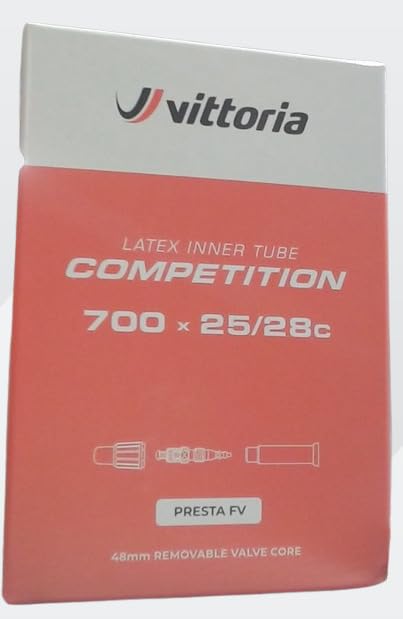 Vittoria Competition Latex Tube - Performance Bike Tire Tube - Lightweight Bicycle Inner Tubes for Racing (700x25/28), Black (TUV1TA00002)