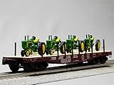 Lionel PRR FLATCAR w/ 4 Vintage John Deere Tractors O Gauge 2426150