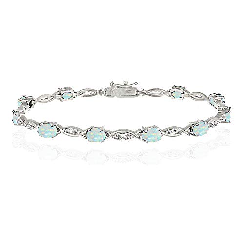 B. BRILLIANT Sterling Silver Synthetic White Opal and White Topaz Oval-Cut Swirl Fashion Tennis Bracelet for Women