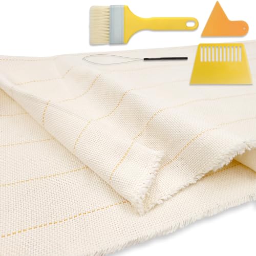 85' x 85' Large Primary Tufting Cloth with Yellow Marked Lines for Tufting Gun, Monks Cloth for Rug Making Kit – Includes 1 Yarn Threader, 2 Glue Scrapers & 1 Brush