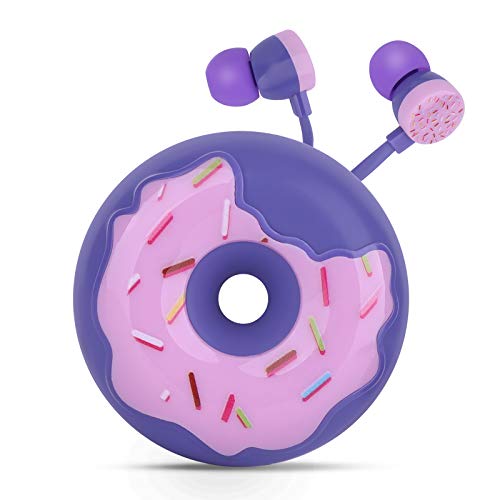 QearFun Donut Earbuds for Kids, Cute Earbud & in-Ear Headphones Wired Gift for School Girls and Boys with Microphone and Lovely Earphones Storage Case