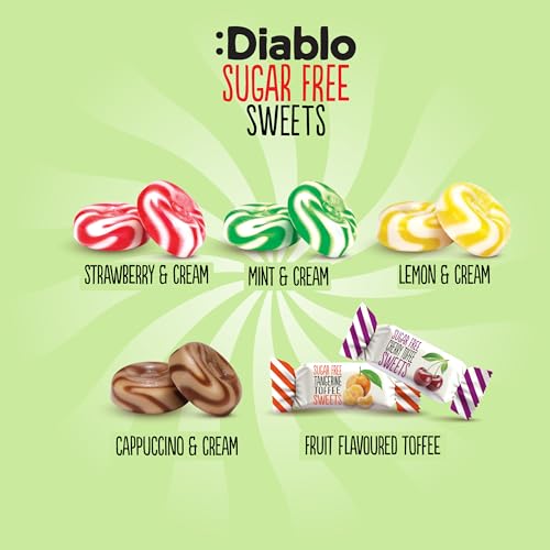 Diablo Retro Sugar Free Sweet Variety Pack - Strawberry & Cream, Lemon & Cream, Cappuccino & Cream, Mint & Cream, Fruit Flavored Toffees - Hard Candy Gift Box, Mother's Day, Father's Day - 5 x 75g