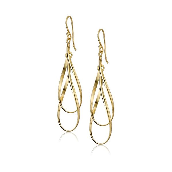 Amazon Collection Gold Plated Sterling Silver Double Elongated Oval Twist French Wire Drop Earrings