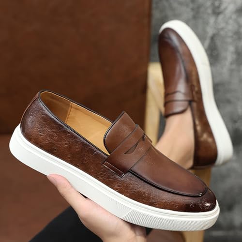 Men's Leather Platform Penny Loafers Fashion Round Toe Slip On Tuxedo Dress Shoes for Party Wedding Smoking Shoes4