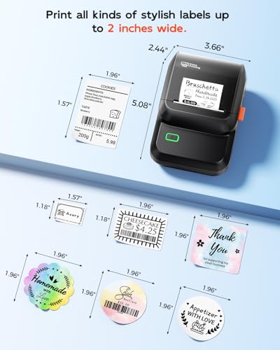 Ponek M100 2" Bluetooth Thermal Label Maker w/ Label Roll (Black) - image 6
