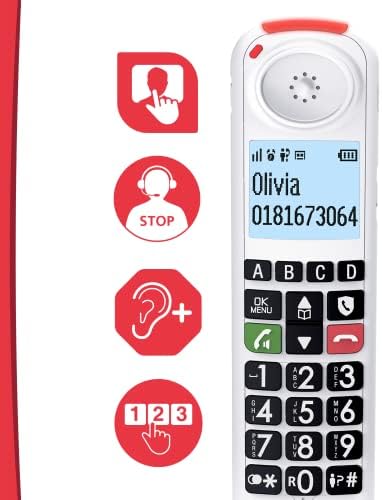 swissvoice 2355 Single Cordless Big Button Phone for Elderly with Answer Machine - Loud Phones for Hard of Hearing - Hearing Aid Compatible Phones - Cordless Number Telephone