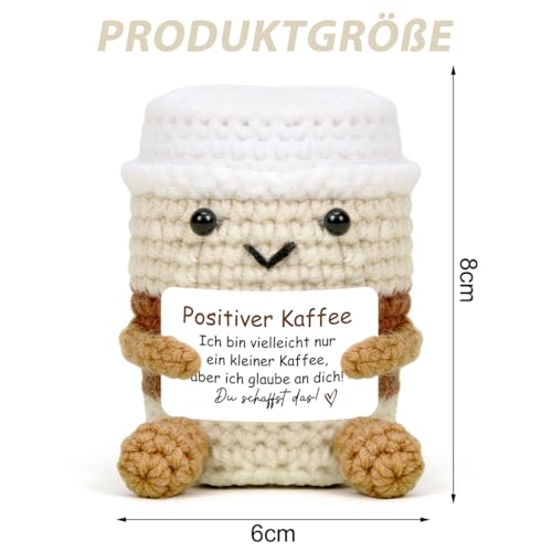 HUKUMA Pocket Hug Kaffee, Positive Geschenke Kaffee Kuscheltier, Gehäkeltes Emotional Support Geschenk, Gehäkelte Glücksbringer, Geschenk für Geburtstag Weihnachten Neujahr