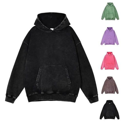 Image of Mens Hoodies Acid Wash Hoodie Oversized Couples Hoodies Vintage Cotton Mens Women Y2K Acid Wash Casual Pullover Hiphop Sweatshirts Streetwear Clothes Black