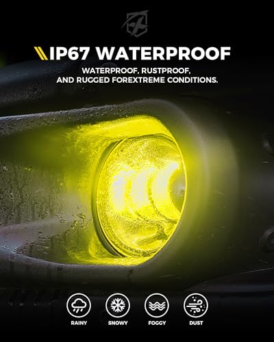 Image of 300% Bright 60W LED Fog Lights 6500K Compatible with 18+ Jeep JL JT, Yellow | 2 Light Functions, Angel Eye, Adjustable Angle, Waterproof, Plug N Play, DOT Approved