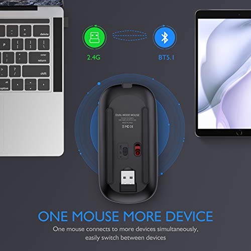 Neises(ナイス) 充電式Bluetoothマウス ワイヤレス マウス MacBook Air/Pro iMac iPad Pro Chromebook用 デュアルモード BT 5.1 + 2.4GHz用 3段階調節可能なDPIレベル ポータブルグレー