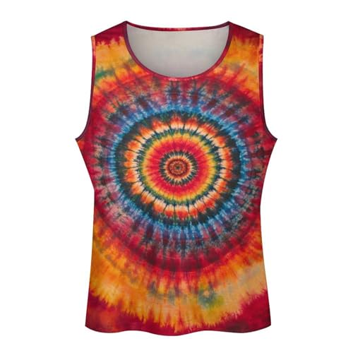 Mens Rainbow Tie Dye Tank Top Workout Gym Shirts Spiral Hippie Sleeveless Vest4