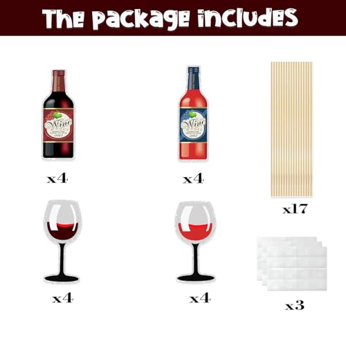 Image of Wine Tasting Party Centerpiece Sticks,Wine and Goblet Table Toppers,Anniversary Party Decoration, Bachelorette Party Centerpiece Sticks.Set of 16
