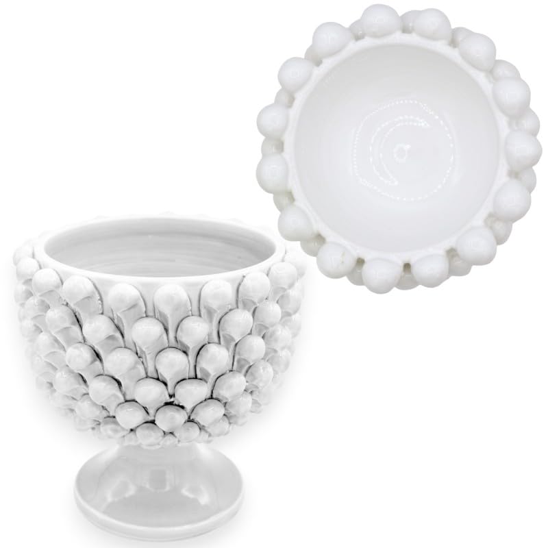 Vase Mezza Pigna en céramique de Caltagirone blanc de diamètre 25 cm 1pc