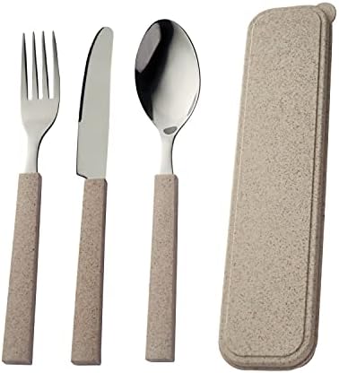 Viners Organic On The Go Cutlery Set | Travel Flatware Knife, Table Fork, Dessert Spoon & Case | Natural Colour, 4 Piece, Stainless Steel