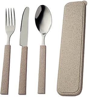 Viners Organic On The Go Cutlery Set | Travel Flatware Knife, Table Fork, Dessert Spoon & Case | Natural Colour, 4 Piece, Stainless Steel