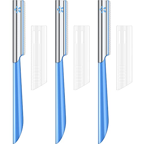 3 Pieces Eyebrow Razor Trimmer Women's Facial Razor Eyebrow Hair Trimmers Shaper Eyebrow Shaver Razor Eyebrow Trimmer Dermaplaner Shaping Tool Multipurpose Hair Remover Trimmers with Cover, Blue