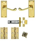 Golden Grace Victorian Scroll Internal Lever Latch Door Handles in Premium Polished Brass Finish with Fixings Set