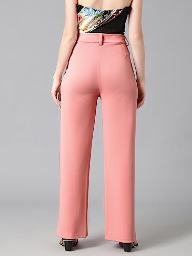 Image of KOTTY Women's High Rise Cotton Blend Relaxed Fit Trousers Baby Pink