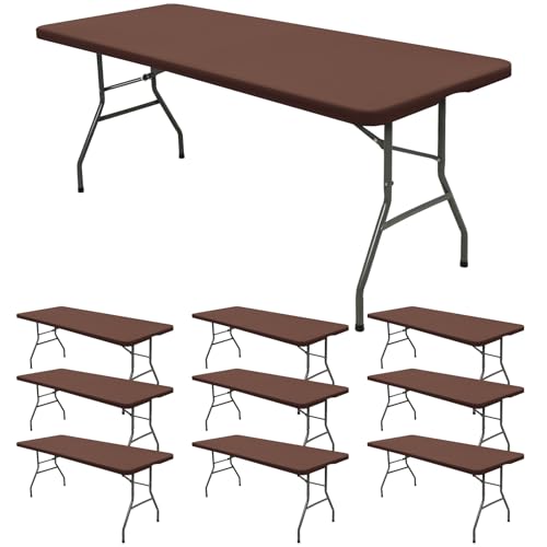 REWOMC 10 Pack Stretch Table Top Cap Cover, Coffee, 30" x 96"