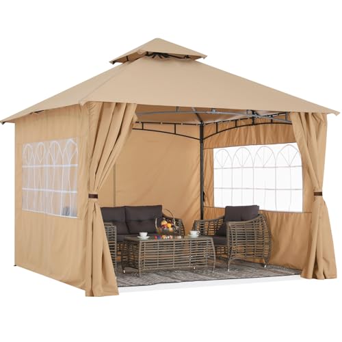 MASTERCANOPY Patio Gazebo Steel Frame Outdoor Gazebo with Windows Curtains