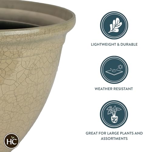 The HC Companies 20 Inch Tucson Decorative Round Planter - Lightweight Premium Resin Plant Pot with a Ceramic Look for Indoor Outdoor Use, Greige Crackle by The HC Companies - Image 3