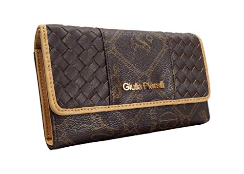 Preisvergleich Produktbild LT LadiesTrends präsentiert Design Damen Geldbörse von Giulia Pieralli Geldbeutel Elegant Portmonee XXL Portemonnaie Damenbörse Wallet Frauen Geldtasche Schöne Geldbörse T001 (Geflochten / Braun)
