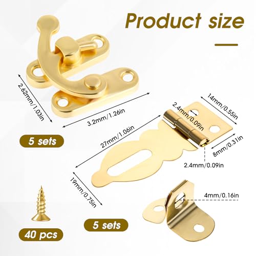 Image of Brass Solid Padlock Hasp 10 Pcs Mini Swing Arm Clasp Vintage Hasp Gold Decorative Hasp with 40 Screws for Wooden Box Jewelry Box Gift Case
