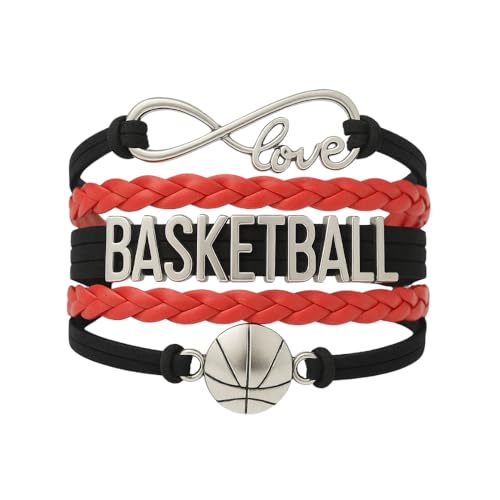 Infinity Collection - Adjustable Basketball & Infinity Charm Bracelet (Red & Black) - Gift for Coach, Team and Players - Fits Small to Large Wrists