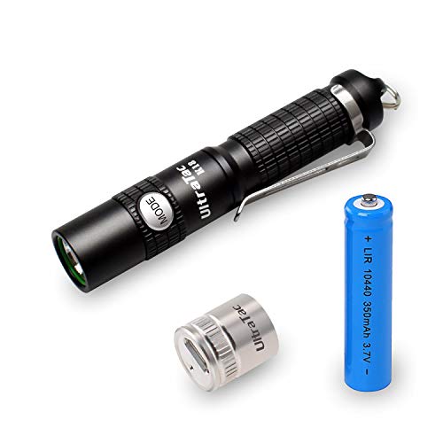 UltraTac K18 Powerful Keychain Flashlight, 370 Lumen with Side Button Switch, USB Rechargeable with Battery and Charger (Black)