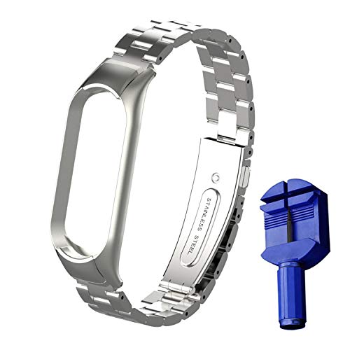 ZXK CO Edelstahl Ersatzband für Xiaomi Mi Band 5 Metallarmband, Wasserdicht Replacement Wrist Strap Band Uhrenarmband Metall Armband Fitnessarmband für Mi Band 5,Silber
