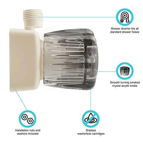 Image of Dura Faucet DF-SA100S-BQ RV /Motorhome /Trailer Shower Faucet Valve Diverter with Smoked Acrylic Knobs (Bisque Parchment)