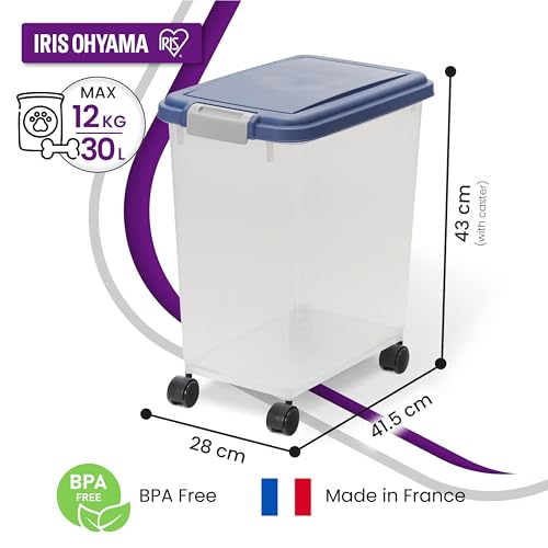 Iris Ohyama Hundefutter Aufbewahrung mit Rollen, 30L/11kg, Graublau, Luftdichte Futterbox, Trockenfutter, Futterbehälter, Für Hunde, Katzen, Tierfutterbehälter, BPA-frei, Futtertonne, MP-8