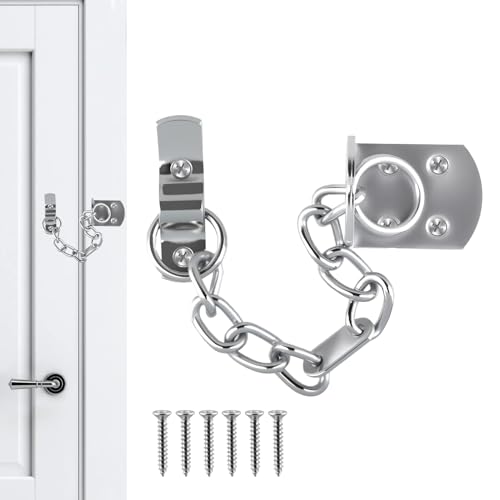 Image of Door Chain, Heavy Duty Door Chain for Front Doors Polished Chrome Security Gate Latch Lock Chain Bolt External and Internal Doors Restrictor Anti-Theft for Additional Privacy and Safe for Home
