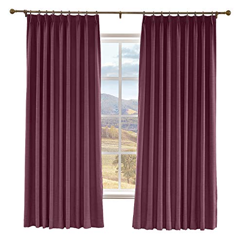 Macochico Extra Wide Linen Curtain,Themal Insulated Pinch Pleated Nursery & Infant Care Curtains for Living Room Meetingroom Theater Patio,Plum 120W x 96L Inch (1 Panel)