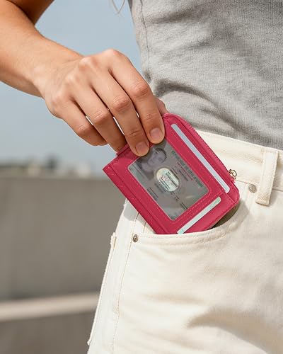 Image of Small Bifold Wallets Woman RFID Mini Wallet for Women Slim Card Holder with Zipper Coin Pocket & 2 ID Windows (Hot Pink)