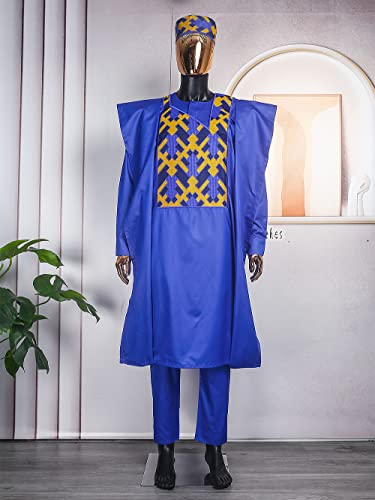 HD African Man Clothing Agbada Attire Embroidery Boubou Caftan 3 Pieces Outfit for Man Long Sleeves2