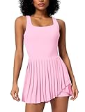 Vestido de tenis para mujer, sin mangas, plisado, vestido de golf con pantalones, bolsillo inferior, ropa de tenis, línea A, vestido de verano, mini vestido deportivo, ropa de tenis, Rosa., M