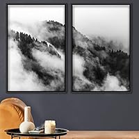 2 Piece Framed Canvas Wall Art Foggy Scenery Canvas Prints Home Artwork Decoration for Living Room,Bedroom - 16