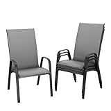 JEAREY Patio Dining Chairs Set of 4, Outdoor Stackable Dining Furniture Set, All Weather Dining Set for Lawn, Garden, Backyard, Poolside, Deep Gray