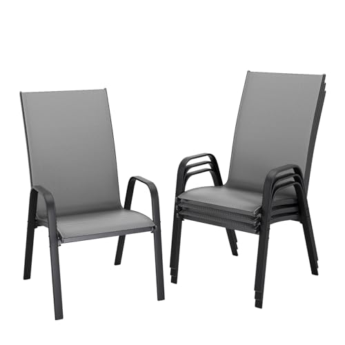 JEAREY Patio Dining Chairs Set of 4, Outdoor Stackable Dining Furniture Set, All Weather Dining Set for Lawn, Garden, Backyard, Poolside, Deep Gray