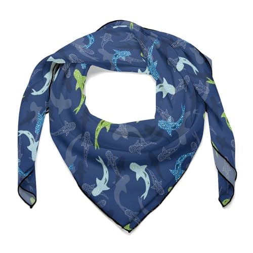Whale Shark Large Square Head Scarves Silk Scarf for Women Wrap Neck Scarf Lightweight Bandana