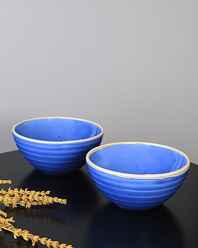 VOLA Organic Big Bowl Set of 2 Aesthetic Design Made with Ceramic (Porcelain) Premium Material Home & Office Use Kitchen & Dining Luxury Tableware Ideal for Gifting Crystal Blue