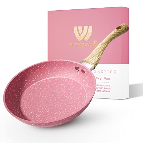 Frying Pan Nonstick 20cm Pink Egg Pan Non Stick Fry Pan Omelet Pan Toxin-Free Skillets Stone Cookware Anti-Warp Base with All Stove Tops Available Induction Compatible