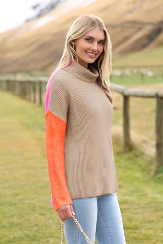 Image of Zeagoo Womens Turtleneck Sweater Fall Fashion 2025 Long Sleeve Chunky Knitted Pullover Color Block Trendy Jumper Top
